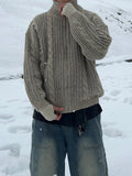 High-Neck Cable Knit Zip-Up