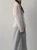 [Tie Set] See-through High Neck Overfit Blouse