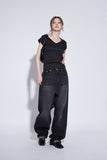 black washing wide jeans