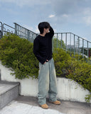 Sand one-tuck denim pants