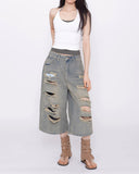 Terran Wide Distressed Bermuda Denim Pants