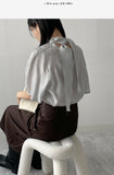 Balloon Tie Mock Neck Half Blouse