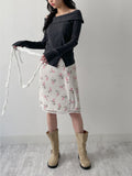 Slit Ribbed Off-Shoulder T-Shirt