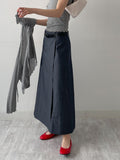 Deep Slit Wrap Denim Long Skirt