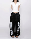 Monster Lettering Stitch Wide Denim Pants