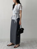 Blooming Wrap See-through Short Sleeve Blouse