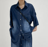 [unisex] Snap Washing Overfit Denim Shirt