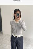 Jade Color Matching Collar Knit T-Shirt
