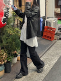 [Unisex] Crop Leather Single Over Fit Jacket