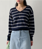 Lina Striped V-Neck Knit T-Shirt