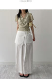 Frill Wrap Short Sleeve Blouse