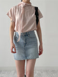 340 Curved Mini Denim Skirt