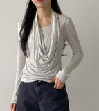 Shirred halterneck layered T-shirt