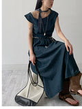 Cliff Unbalanced Denim Long One Piece