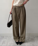 Marron Belted Two-Tuck Wide Slacks