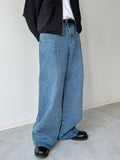Deep Tuck Wide Blue Denim