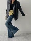 Slit semi-bootcut denim pants