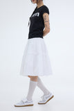 PRTN) Pintuck Flare Mid Length Skirt