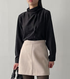 Suede High Neck Tie Blouse