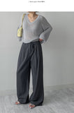 Strap Two-Tuck Long Wide Slacks