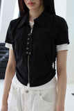 Hole cropped shirring shirt