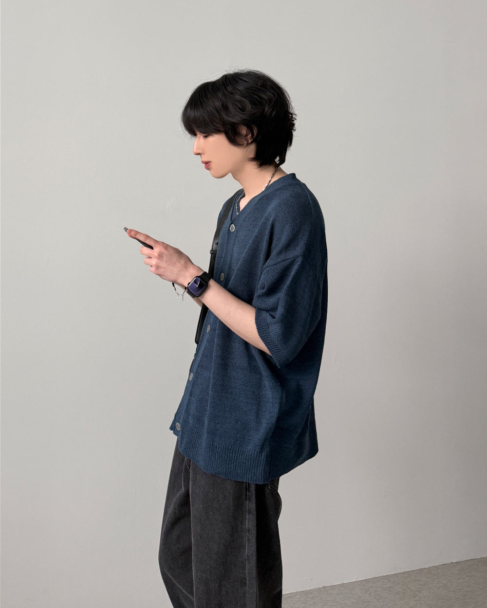 【YOURNUS】Nerd V-neck Half Cardigan YOURNUS (ユアノス) - ナードVネック半袖カーディガン / Nerd V