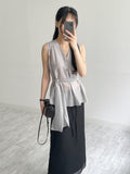 [Scarf SET] Sica V-Neck Sleeveless Blouse