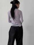Velvet See-Through Mock Neck Polar Fleece T-Shirt