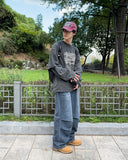Grayish pin tuck denim pants