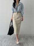 [Belt SET] Cotton H-line Long Skirt