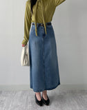 611 A-line Long Denim Skirt