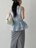 Tencel See-through Frill Sleeveless Blouse