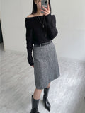 Herringbone A-line midi skirt