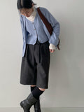 [Belt set] Bokashi Pin Tuck Bermuda Slacks