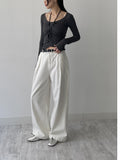 [Belt SET] One-tuck wide cotton pants