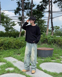 Sand one-tuck denim pants