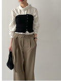 High-Neck Belted Balloon Fit Blouse