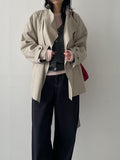 High-neck belted half trench coat