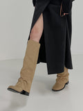 Suede Shirring Fold Long Boots