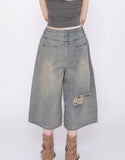 Terran Wide Distressed Bermuda Denim Pants