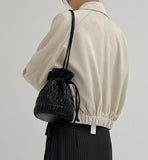 Leather Pleats Shoulder Bucket Bag