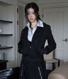 Mono shirring zip-up jumper