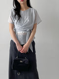Blooming Wrap See-through Short Sleeve Blouse