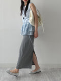 Striped Banding H-Line Long Skirt