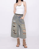 Terran Wide Distressed Bermuda Denim Pants
