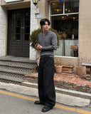 Rib semi-zip-up muscle fit knit