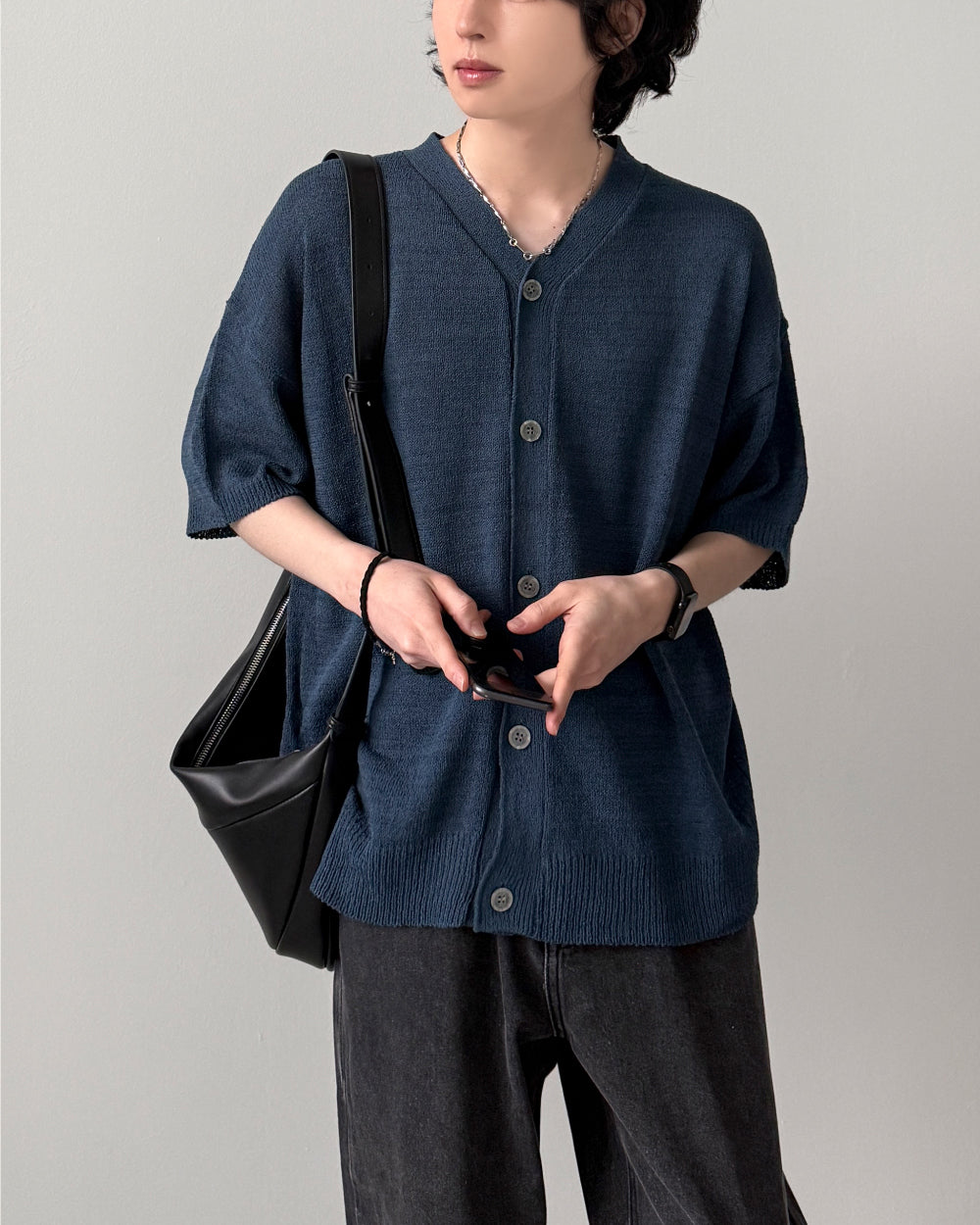 【YOURNUS】Nerd V-neck Half Cardigan YOURNUS (ユアノス) - ナードVネック半袖カーディガン / Nerd V