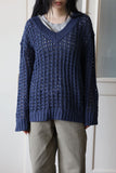 Net openwork v-neck knit