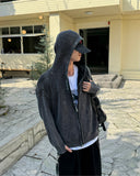 Here washing hood knit zip-up