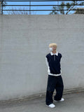Peach color matching collar zip-up sweatshirt
